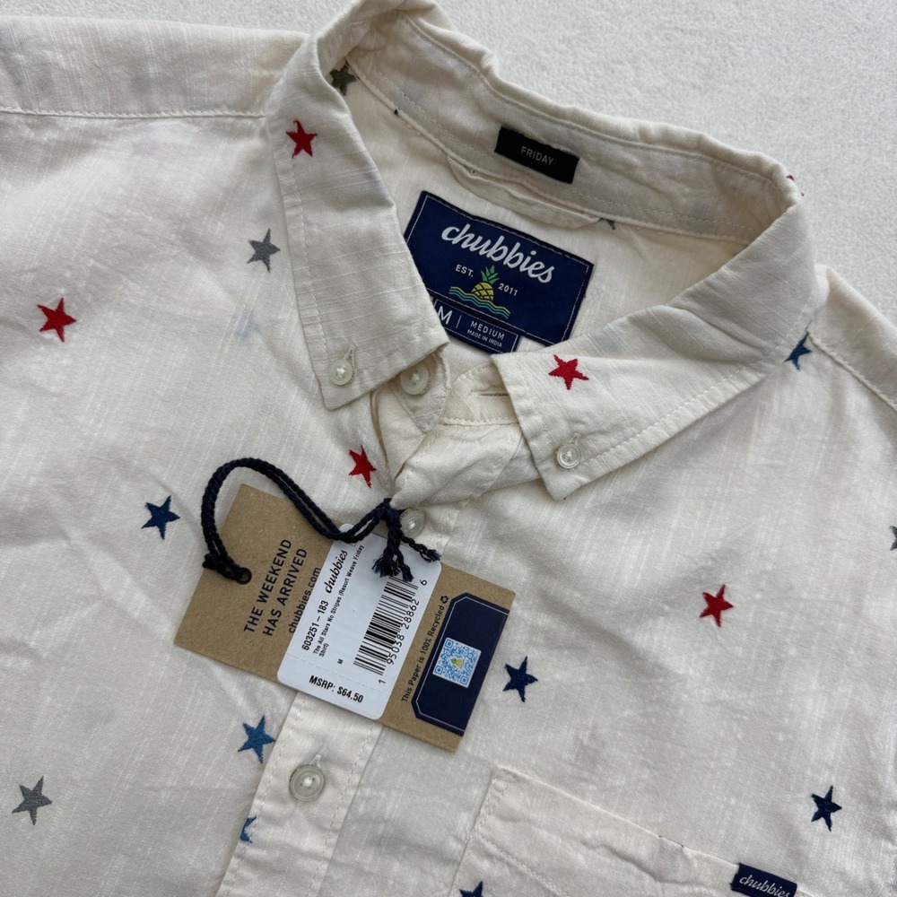 Chubbies Mens XL All Stars No Stripes Short Sleeve Button Up Friday Shirt